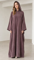 Women's dusty mauve hooded maxi abaya dress front view