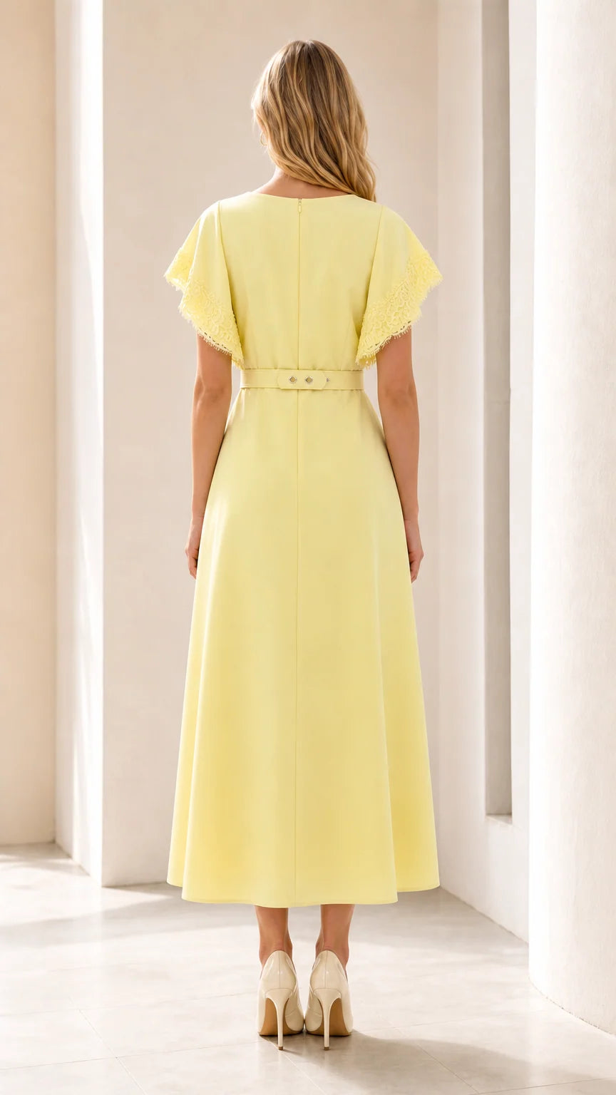 Back view of yellow midi dress