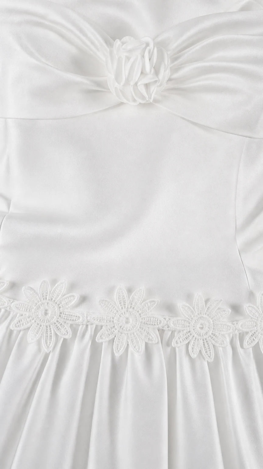 Close-up of floral bodice detail and embroidered skirt seam on white set