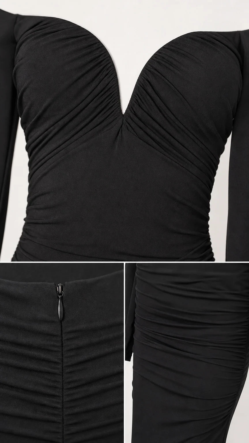Close-up of bodice sweetheart neckline and back zipper