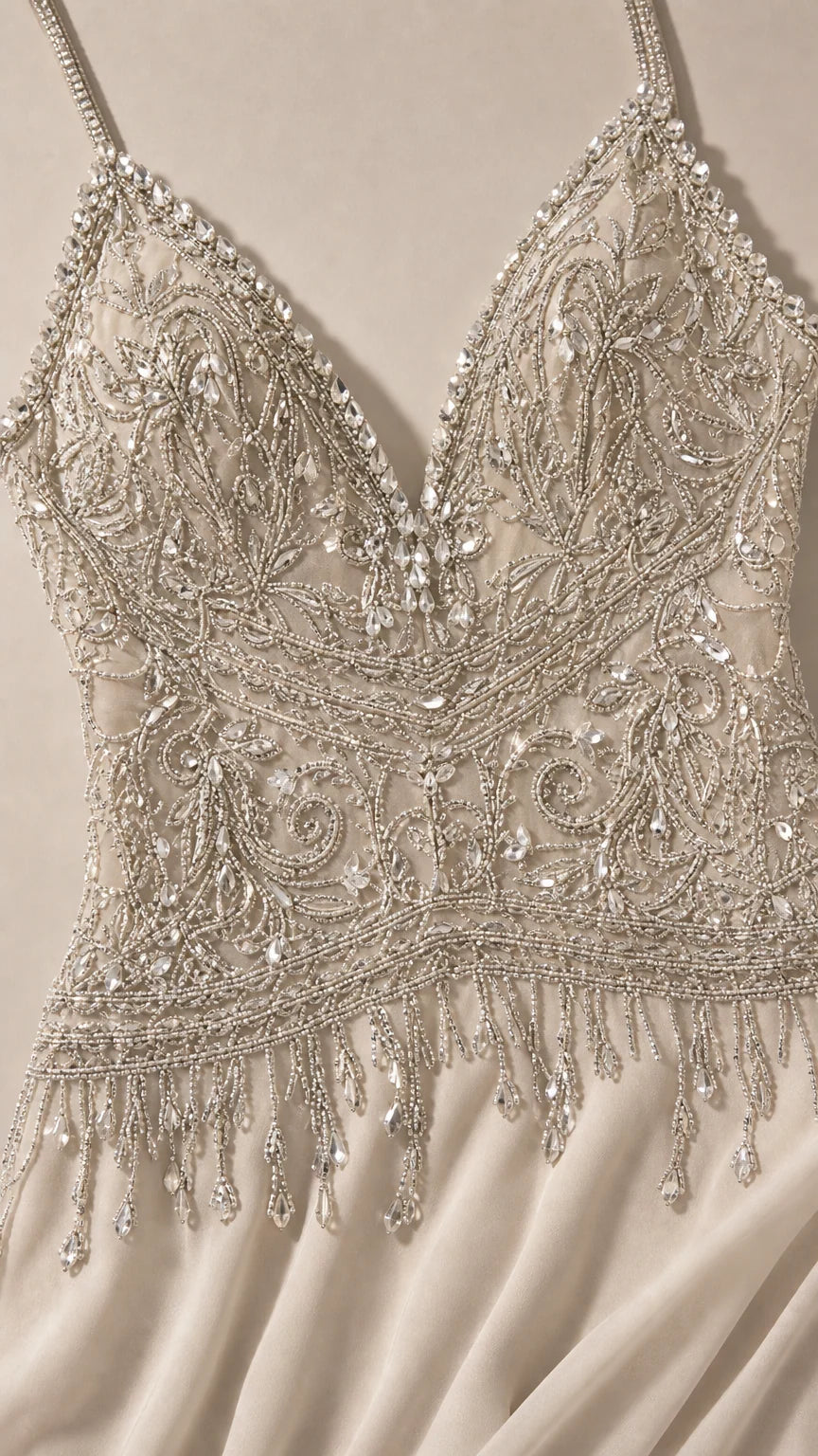 Close-up detail of the heavily beaded and sequined bodice