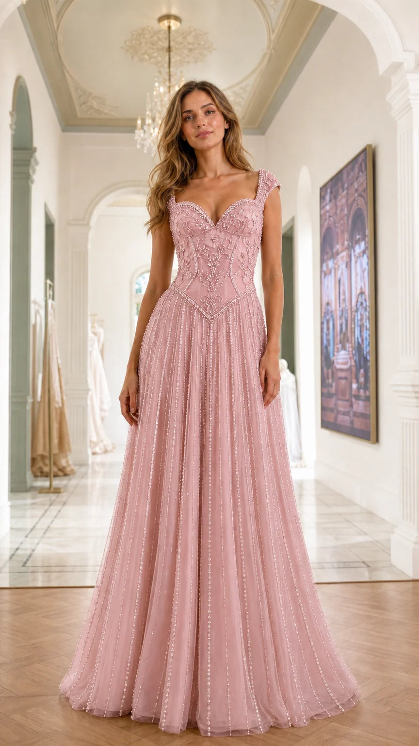 Front view of pink evening gown variant