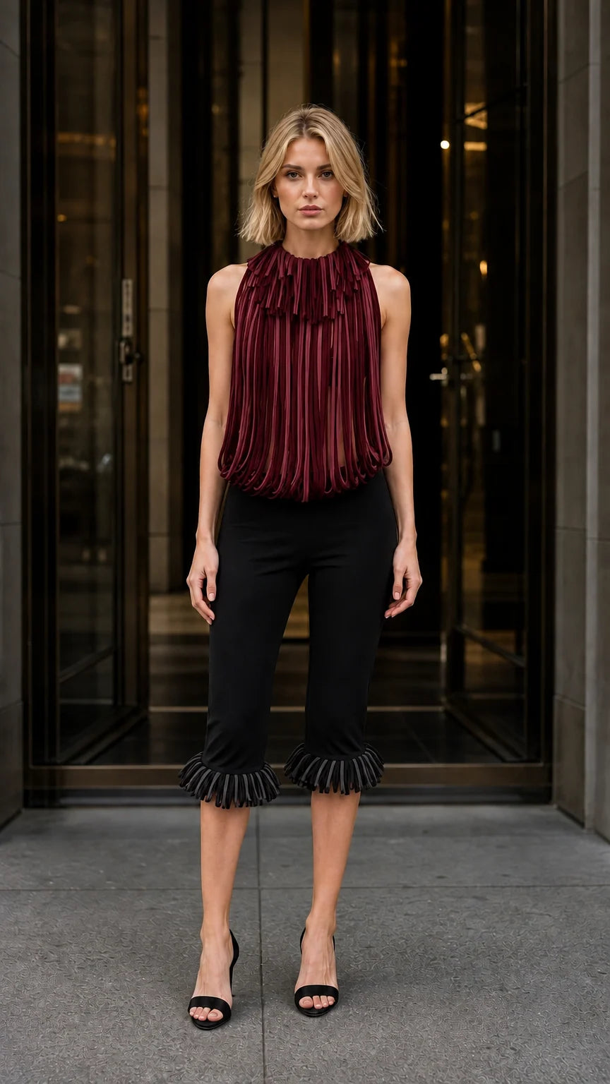 Front view in burgundy color variant