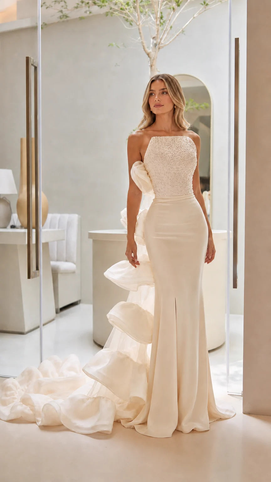 Champagne color variant of the sequin evening gown