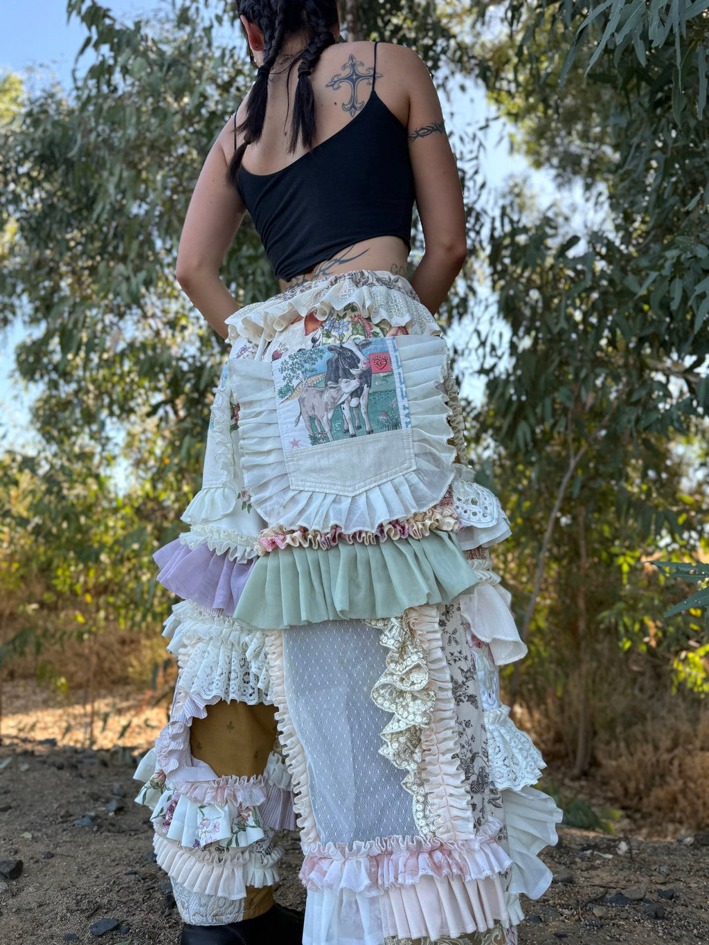 Upcycled Adjustable-Waist Ruffle Pants
