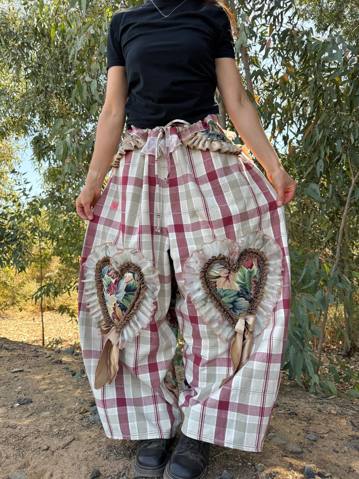 Upcycled Adjustable-Waist Ruffle Pants