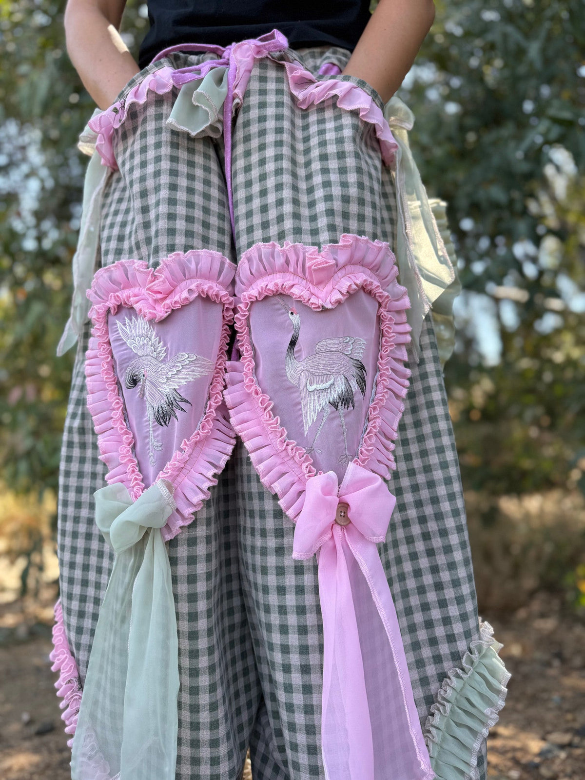 Upcycled Adjustable-Waist Ruffle Pants
