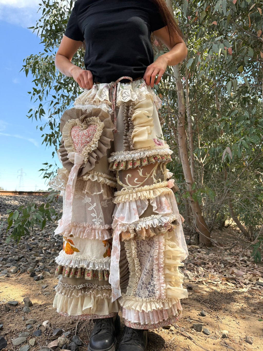 Upcycled Adjustable-Waist Ruffle Pants