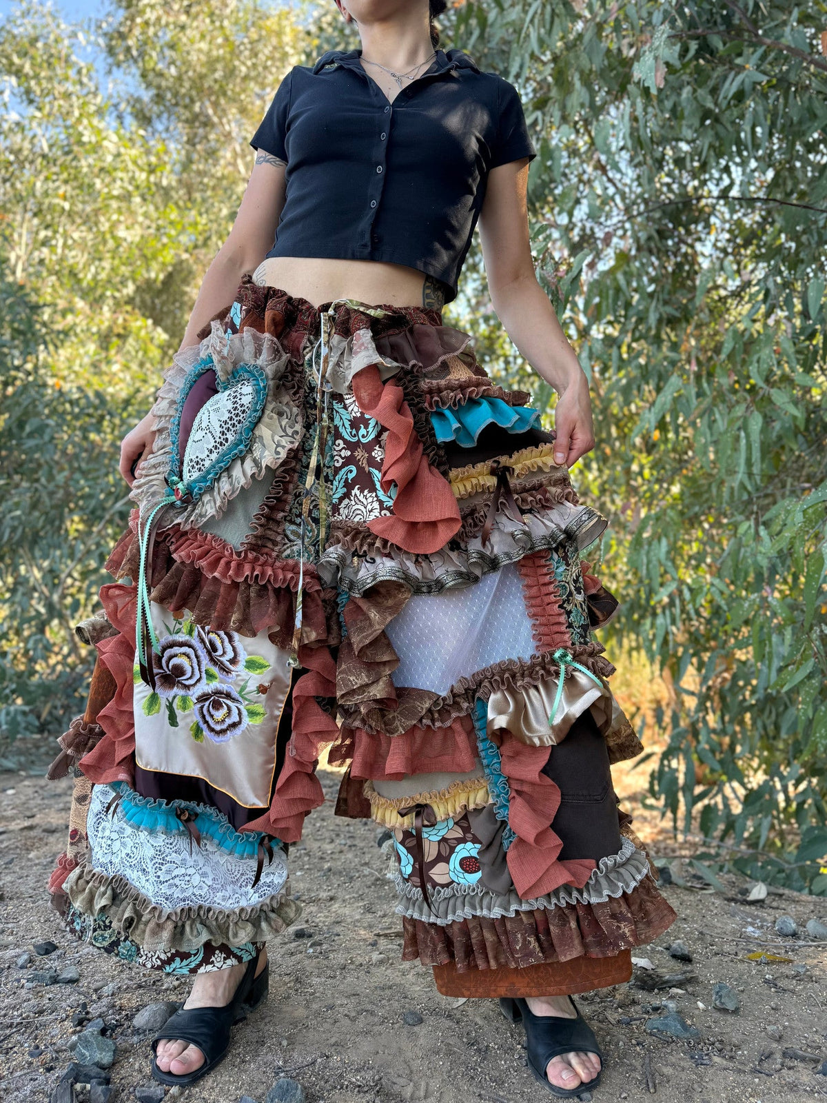 Upcycled Adjustable-Waist Ruffle Pants