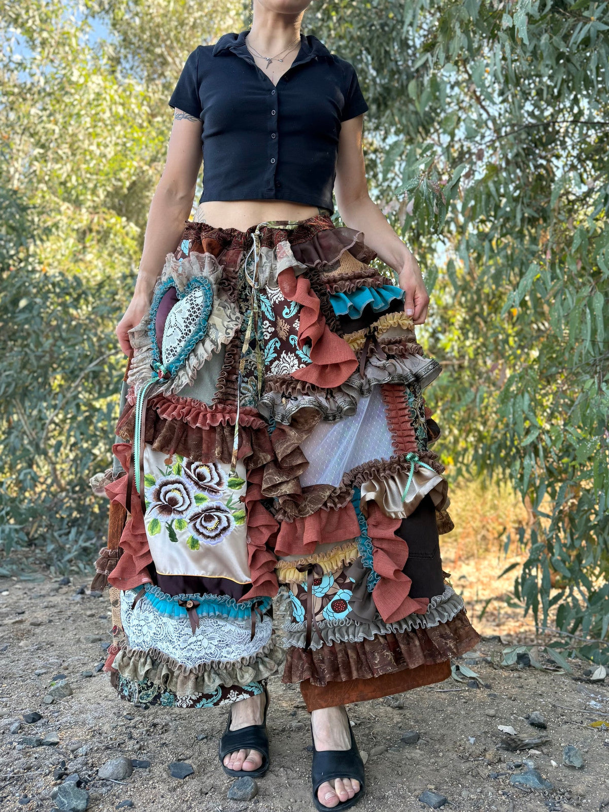 Upcycled Adjustable-Waist Ruffle Pants