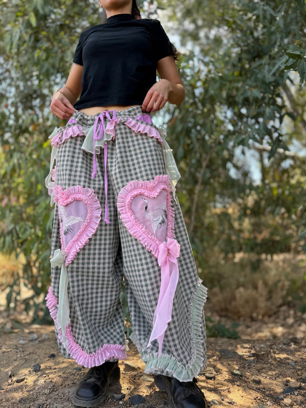 Upcycled Adjustable-Waist Ruffle Pants